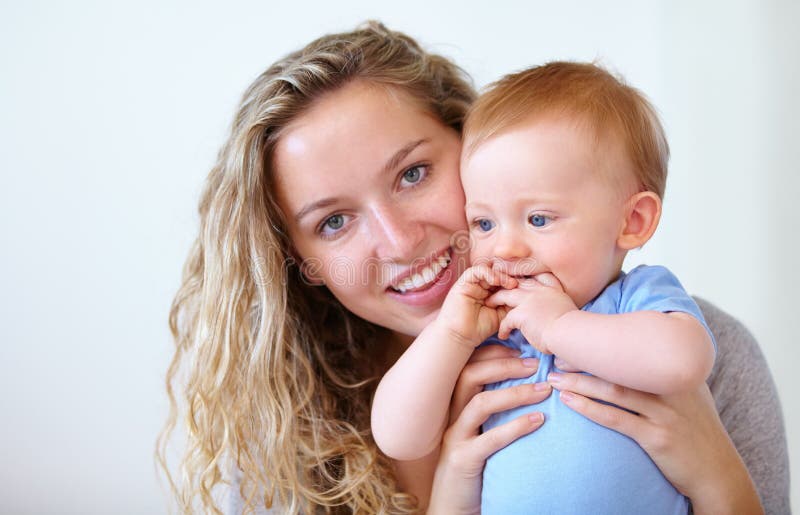 She Loves Her Little Man so Much. an Attarctive Young Woman and Her