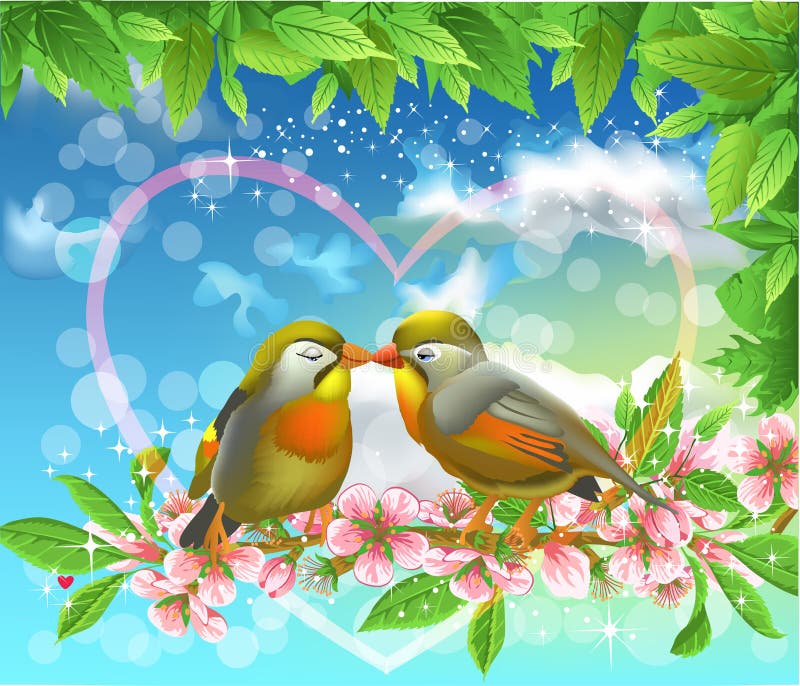 Download Loving Birds Kissing On A Branch Stock Vector ...