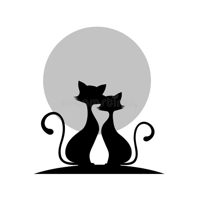 Loving couple of cats monochrome illustration. royalty free illustration