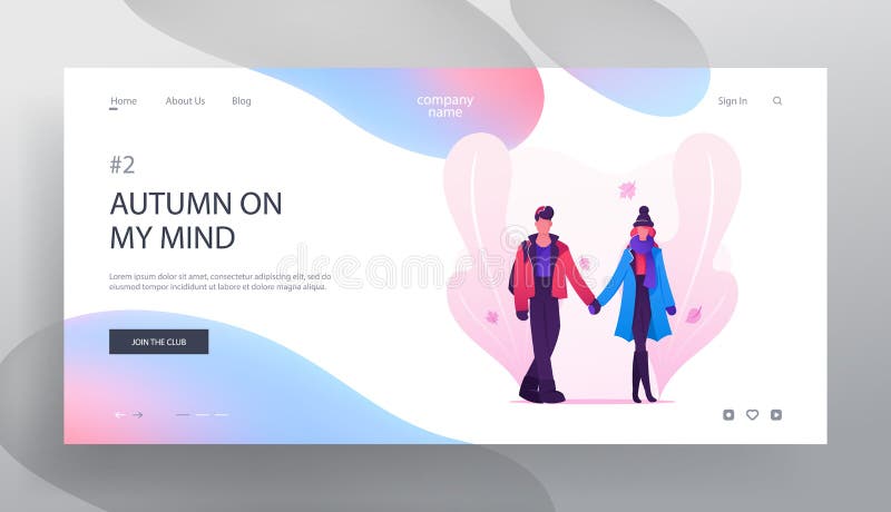 Loving Couple Dating in Autumn Time Website Landing Page, Young Man and Woman Holding Hands Walking on Street with Fallen Leaves stock illustration Loving Couple Dating in Autumn Time Website Landing Page, Young Man and Woman Holding Hands Walking on Street with Fallen Leaves stock illustration