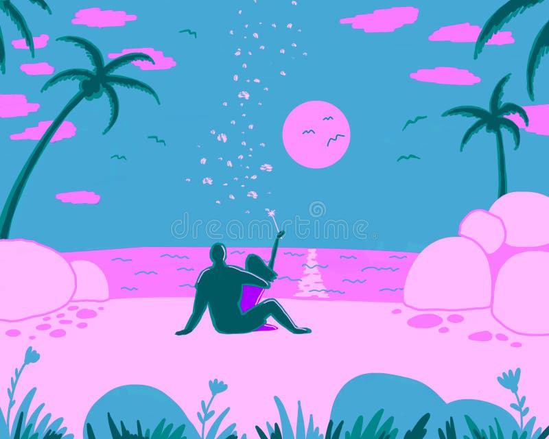 A loving couple is sitting on the beach royalty free illustration A loving couple is sitting on the beach royalty free illustration