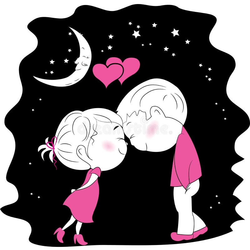 A loving couple standing head to head at night. vector illustration A loving couple standing head to head at night. vector illustration