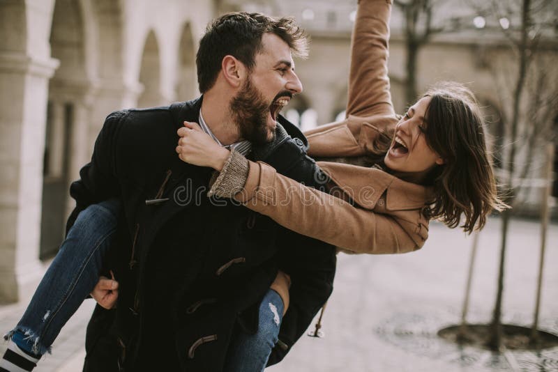 Loving Couple Walking And Having Fun In Budapest Hungary Stock Image