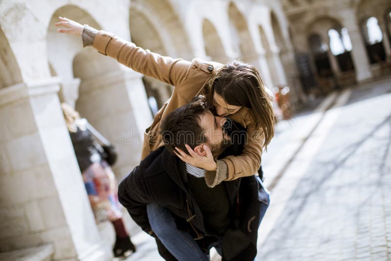 Loving Couple Walking And Having Fun In Budapest Hungary Stock Image