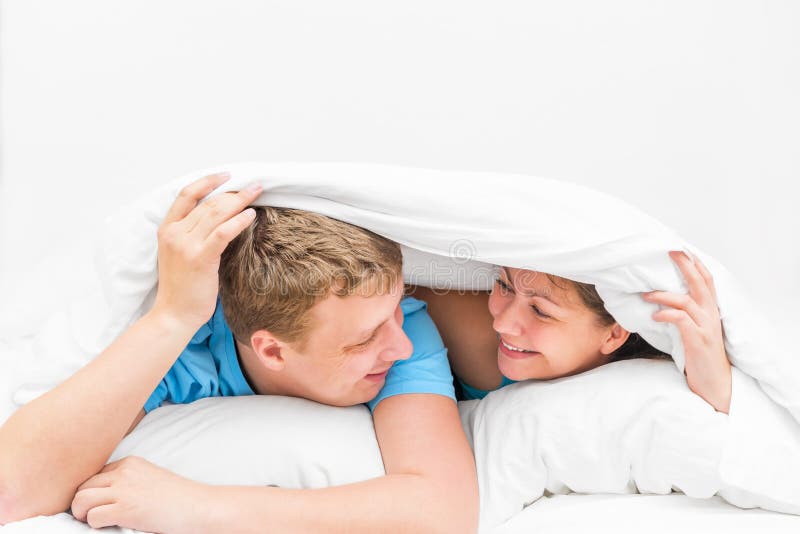 Loving Couple Was Covered with a Blanket Stock Image Image of