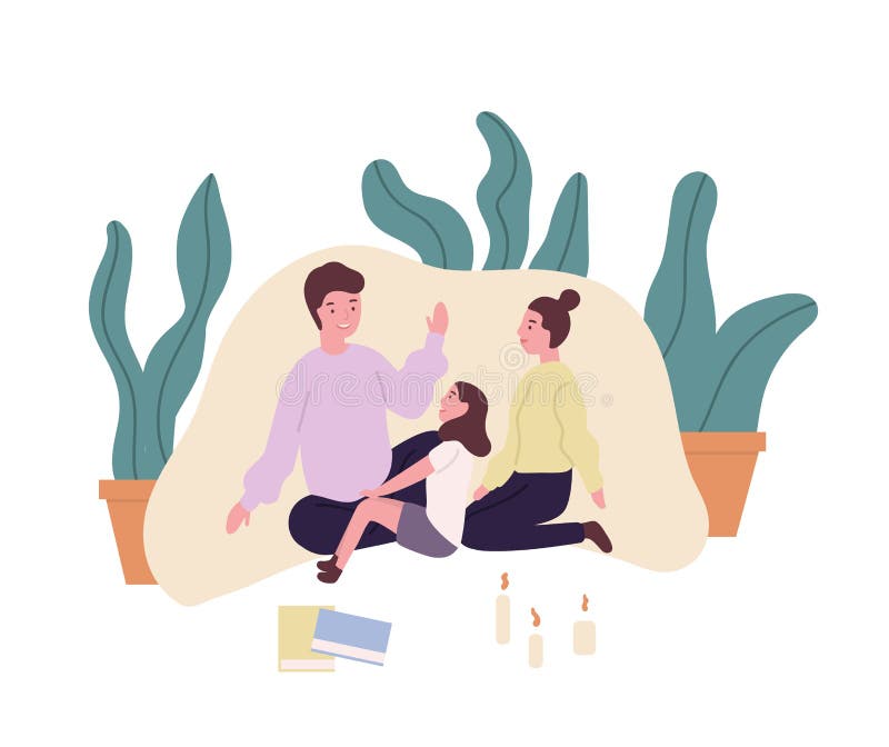 Loving Family. Smiling Mother, Father and Daughter Sitting in Blanket Fort and Telling Stories or Fairy Tales Stock Vector - Illustration of father, funny: 144302440 Loving Family. Smiling Mother, Father and Daughter Sitting in Blanket Fort and Telling Stories or Fairy Tales Stock Vector - Illustration of father, funny: 144302440
