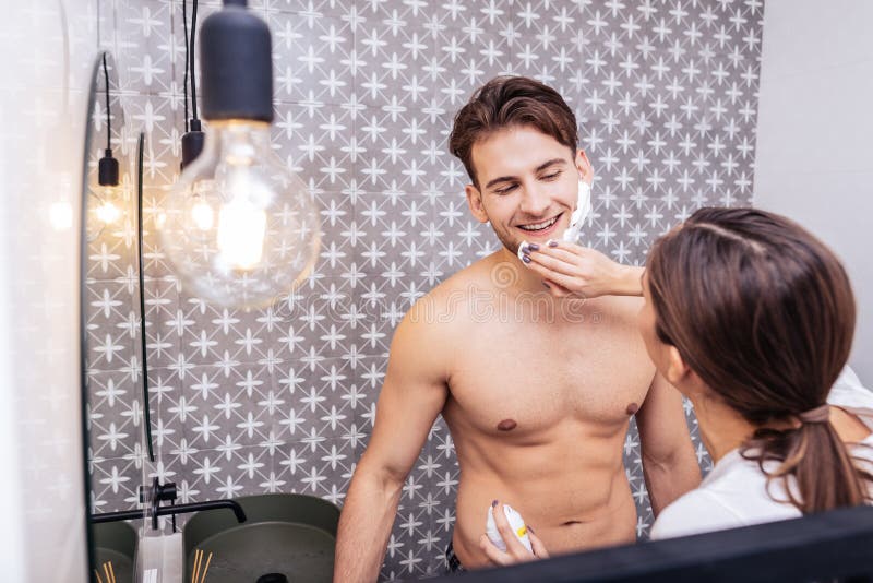 Loving Wife Helping Her Husband Using Shaving Foam Stock Photo 800x533 photo Loving Wife Helping Her Husband Using Shaving Foam Stock Photo