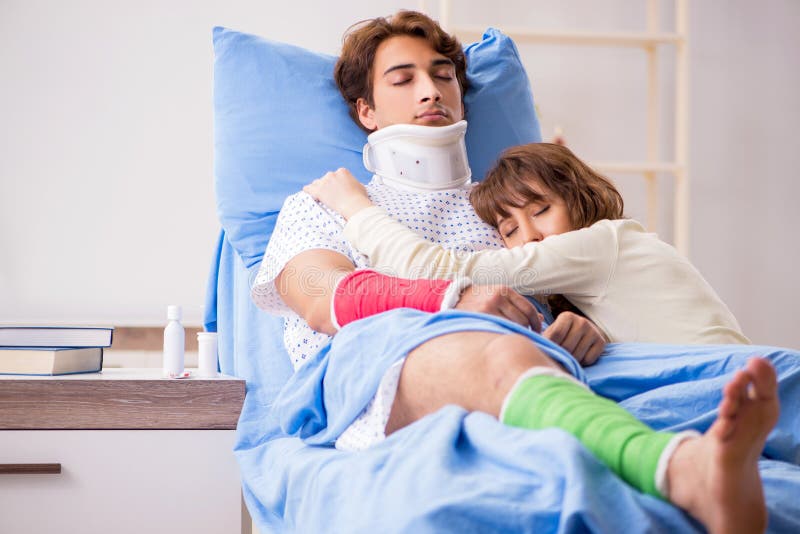 The Loving Wife Looking after Injured Husband in Hospital Stock Image ... image