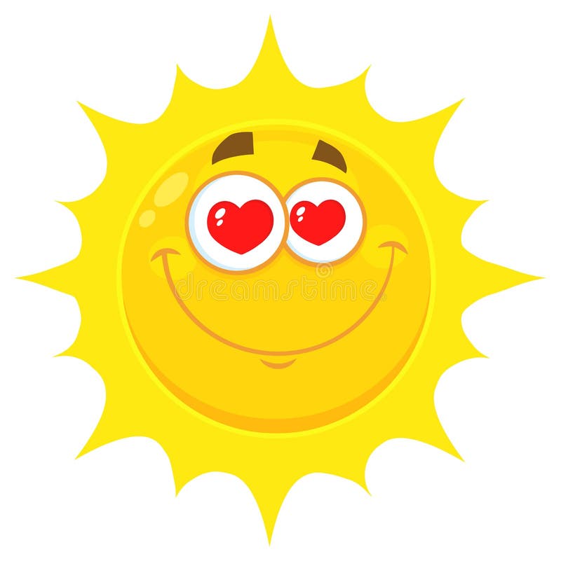 Loving Yellow Sun Cartoon Emoji Face Character With Hearts Eyes