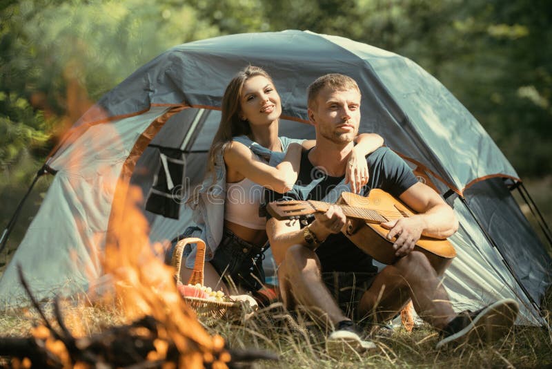 Loving Young Coupl Near Camp Tent Camping Couple In Love Couples Of