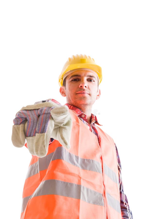 Low Angle Builder Pointing Finger To the Camera Stock Photo - Image of ...