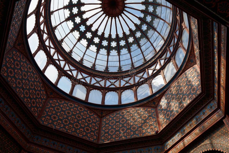 Low angle shot of the dome of the doe in Morisco Kiosk in  Alameda de Santa MarÃ­a Park, Mexico City