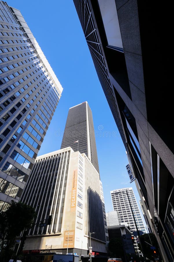 Low angle shot of Los Angeles Downtown buildings stock photo