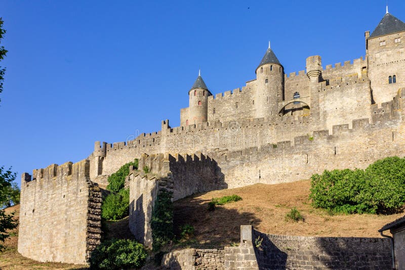Low Angle Shot of the Medieval City Carcassonne with the Facade of Its