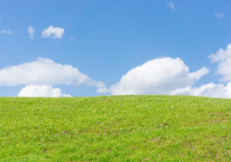 Low angle shot of the top of a hill with grassy field