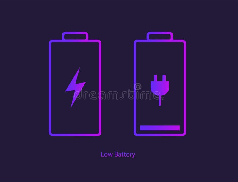 Low Battery Icon. Charge Indicator Icon Isolated on Black Background