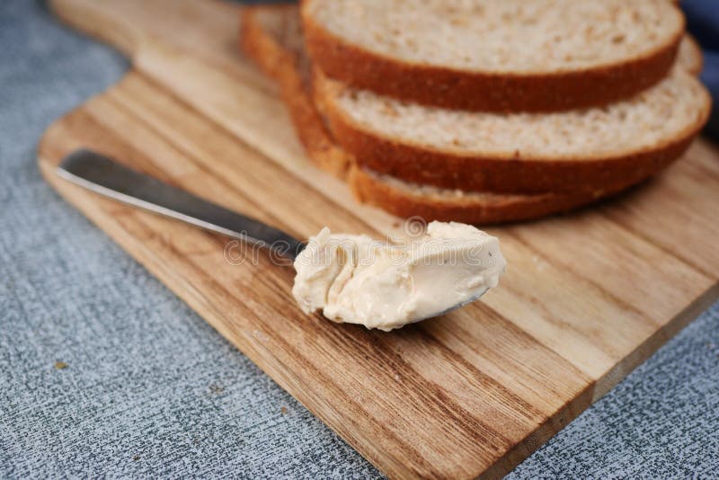 Low Fact Cheese Cream Spread on a Bread Stock Image Image of detail