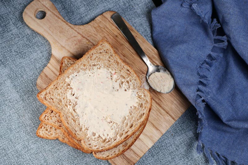 Low Fact Cheese Cream Spread on a Bread on Table Stock Photo Image of