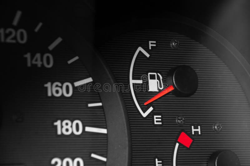 Low fuel readings on car dashboard