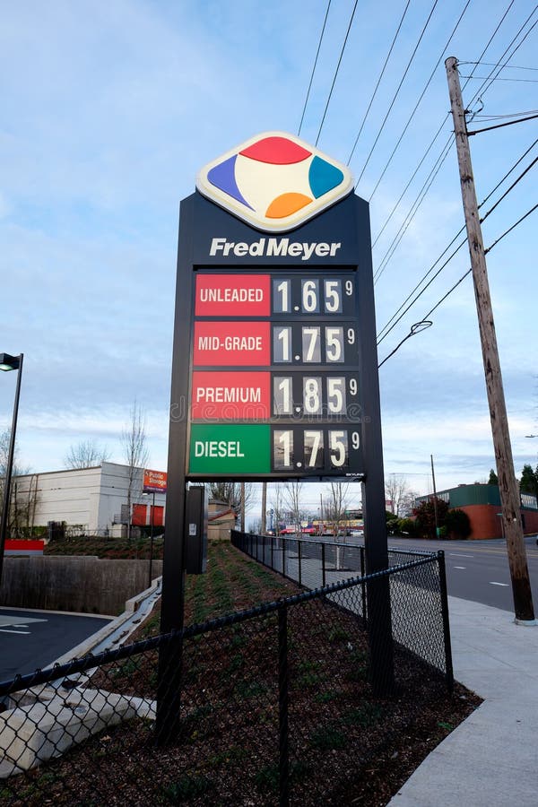 Low Gas Prices at Fred Meyer Fuel Station in Portland Oregon Editorial