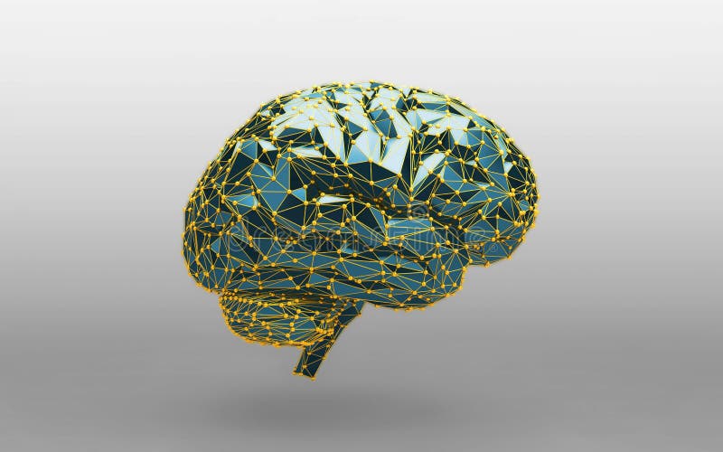 Low poly abstract digital human brain. Neural network. Science and Technology concept. 3d rendering stock illustration