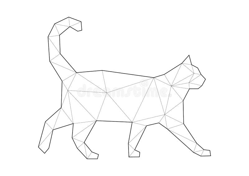 Low poly art of animals. Walking cat. Good for wall decoration. Printable images. Suitable for coloring pages.