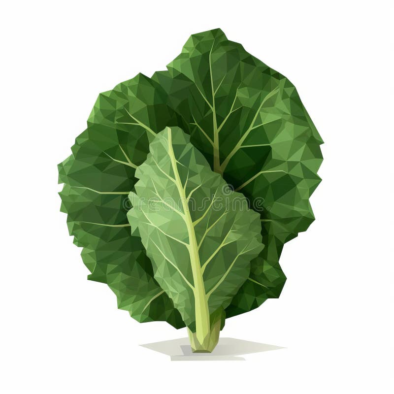 Low Poly Collard Greens Graphic Kale in Flat Brushwork Style Stock