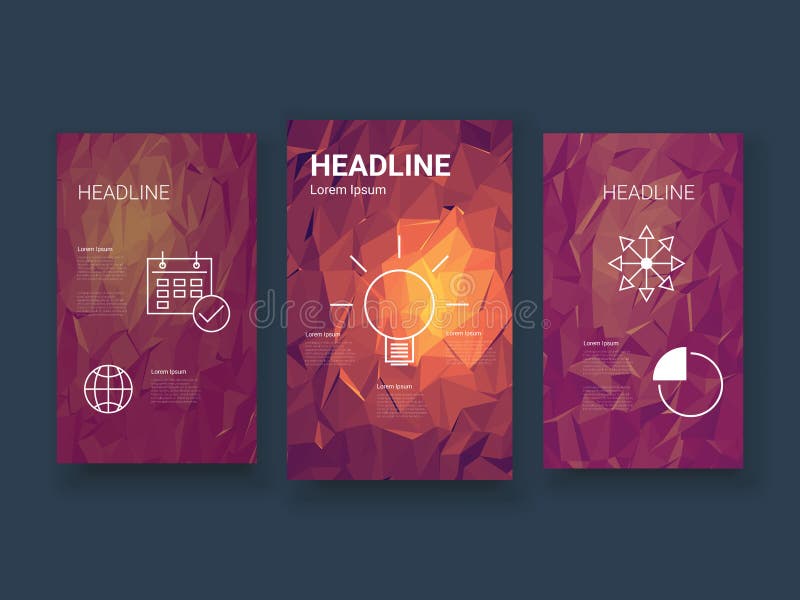 Low poly colorful background set with business stock illustration