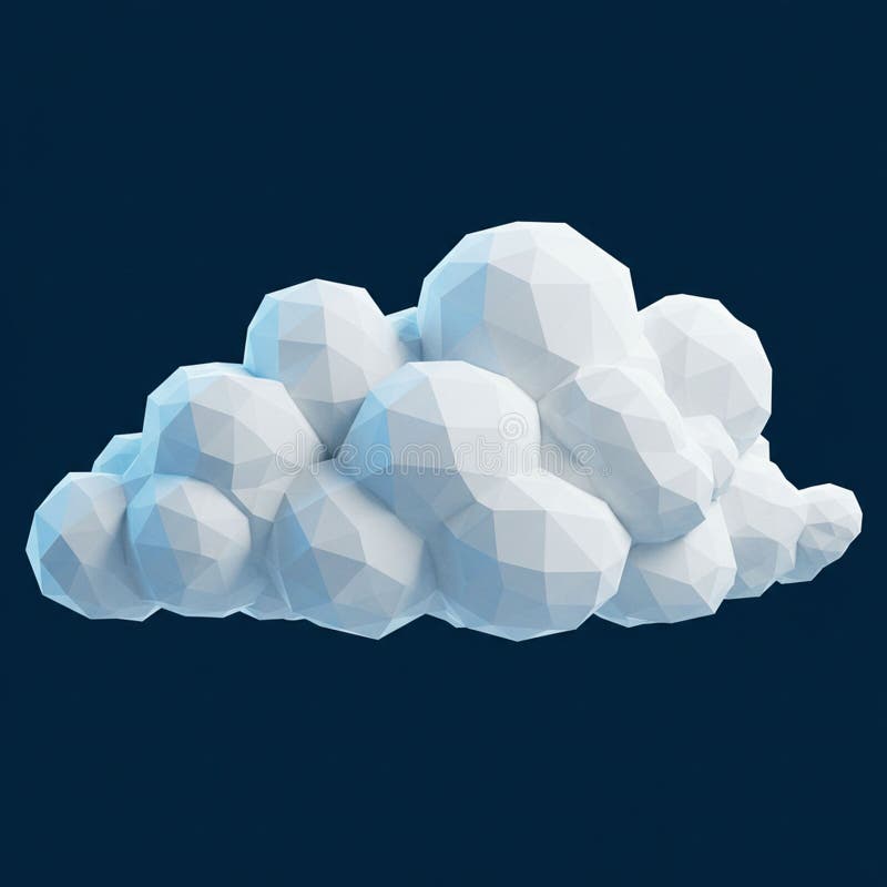 Low-poly 3D rendering of a cloud against a dark blue background. The cloud is vector illustration