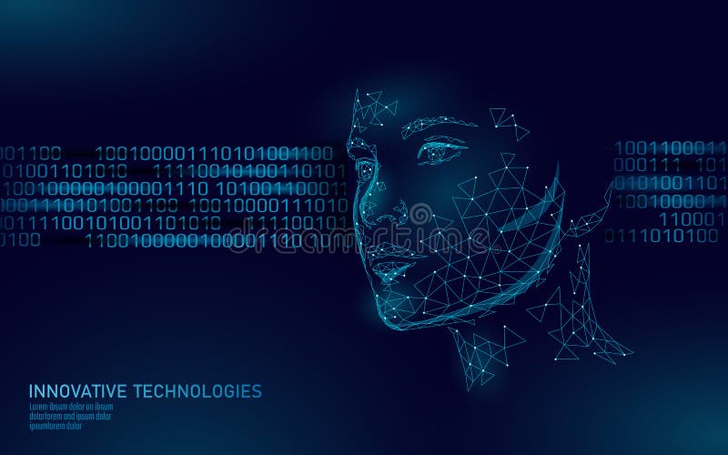 Low poly female human face biometric identification. Recognition system concept. Personal data secure access scanning royalty free illustration