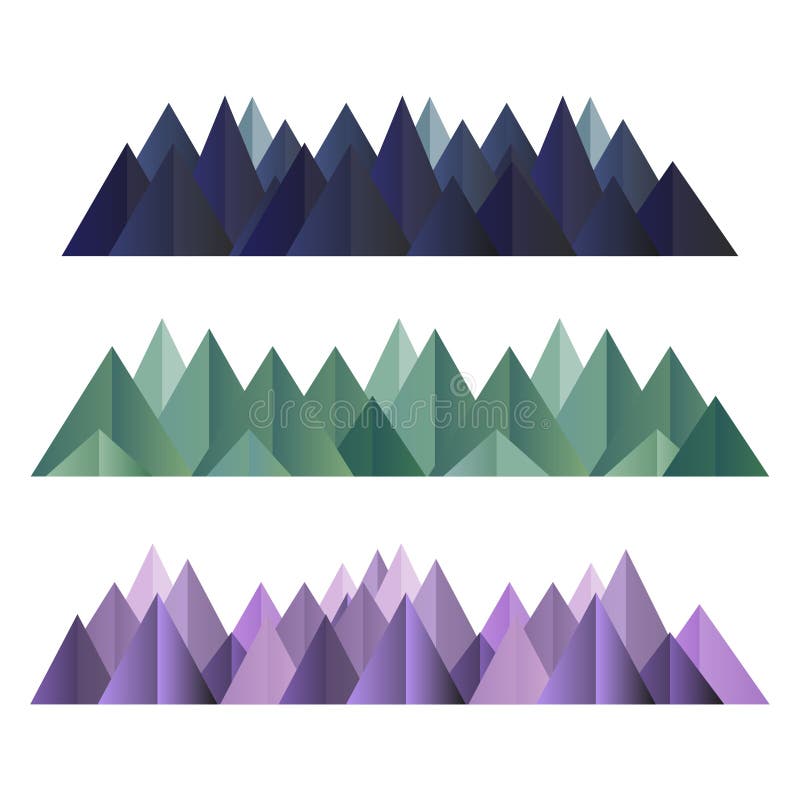 Low Poly Mountains Ranges In Different Colors Set. Vector Polygonal ...