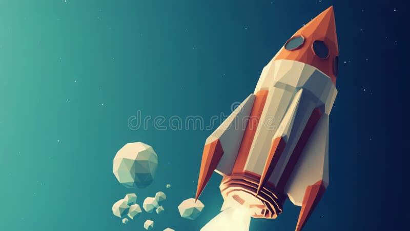 Low poly rocket launching from earth into outer space stock video footage