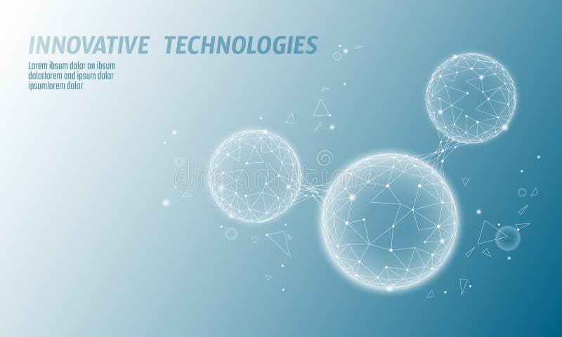 Low poly water molecule structure 3D render concept. Polygonal science research ecological technology art. Futuristic royalty free illustration