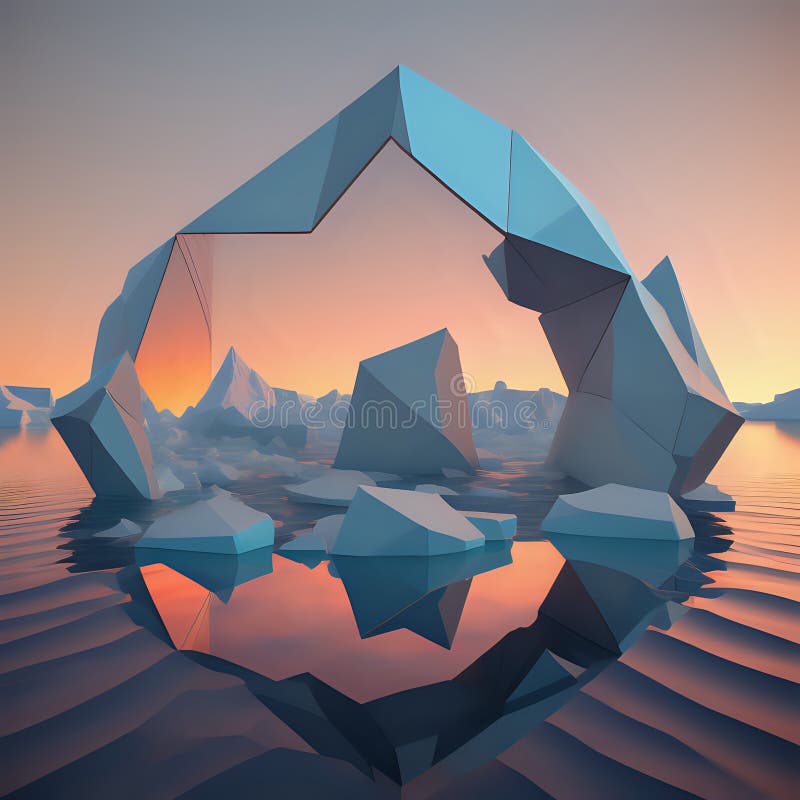 A low polygon image of the artic during a beautiful sunset - generated by ai vector illustration