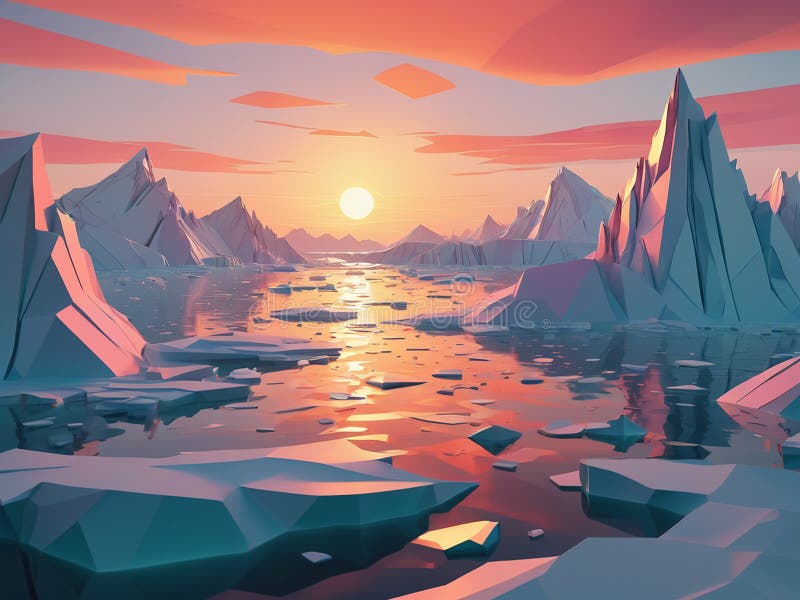 A low polygon image of the artic during a beautiful sunset - generated by ai royalty free illustration