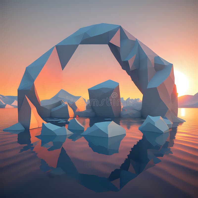 A low polygon image of the artic during a beautiful sunset - generated by ai stock illustration