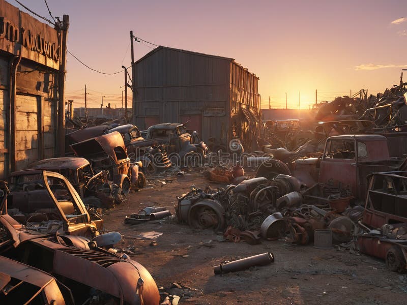 A low polygon image of the garbage dump during a beautiful sunset - generated by ai royalty free illustration