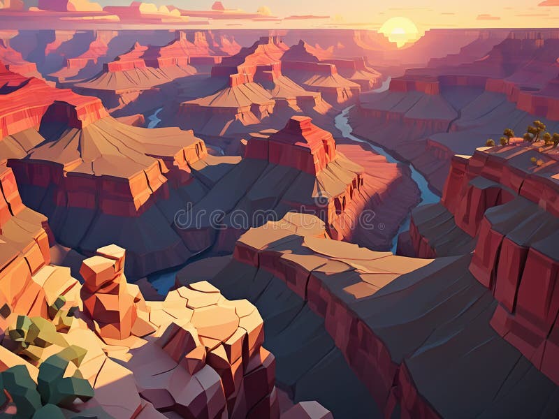 A low polygon image of the Grand Canyon during a beautiful sunset - generated by ai vector illustration