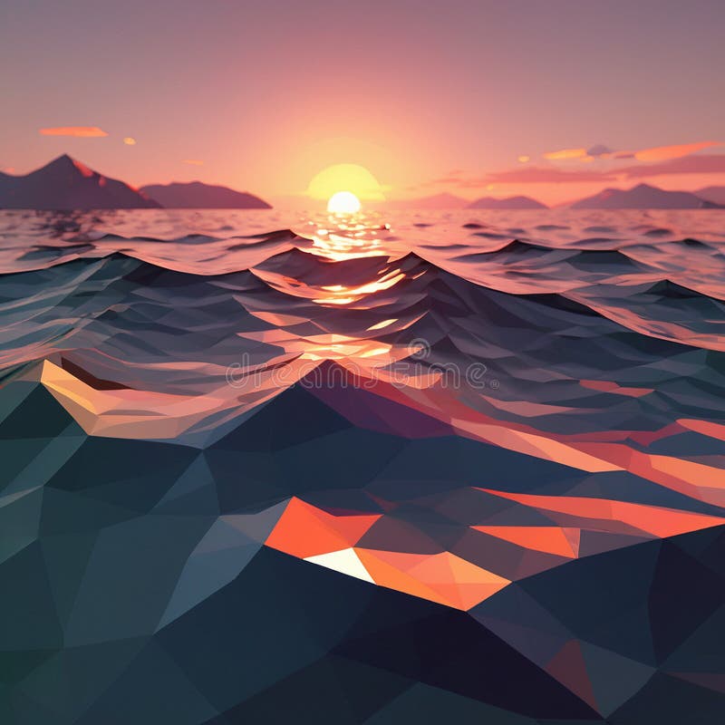 A low polygon image of the sea during a beautiful sunset - generated by ai vector illustration