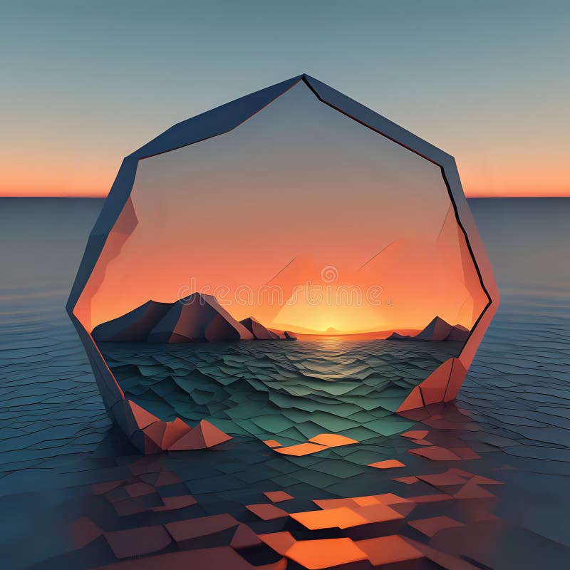 A low polygon image of the sea during a beautiful sunset - generated by ai stock illustration
