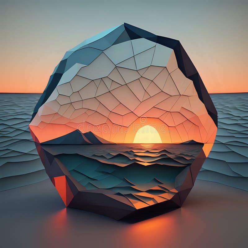 A low polygon image of the sea during a beautiful sunset - generated by ai vector illustration