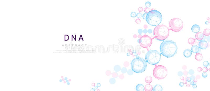 Low polygonal wireframe with molecule or atom background. Abstract molecule structure banner. Vector illustration royalty free illustration