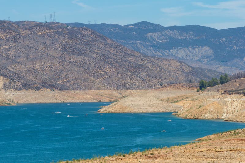 Low reservoir during California drought stock image Low reservoir during California drought stock image