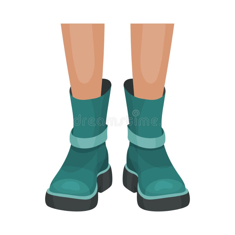 Low Shoes or Boots with Thick Sole for Autumn or Spring Season Vector Illustration