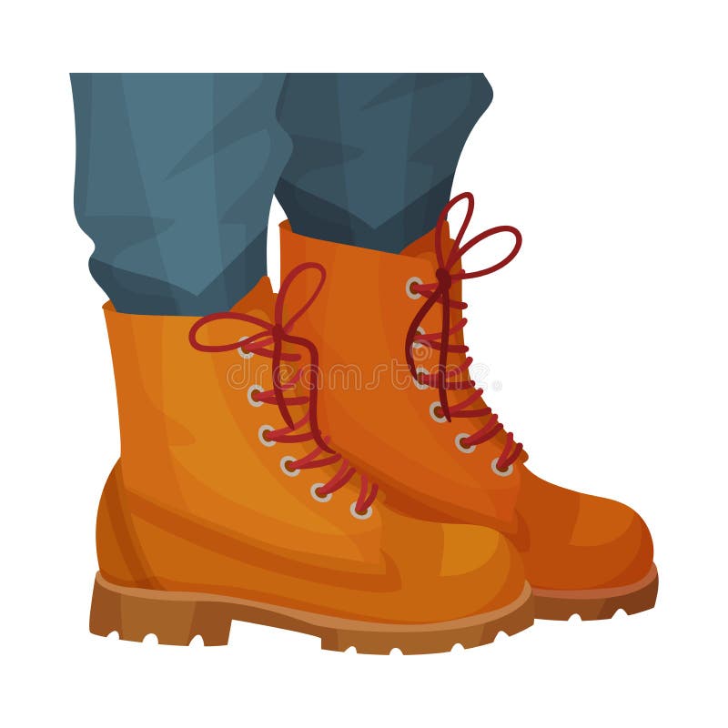 Low Shoes or Boots with Thick Sole and Shoelace for Autumn or Spring Season Vector Illustration