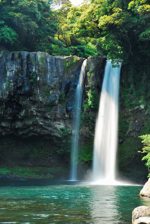 Low shot of majestic waterfall