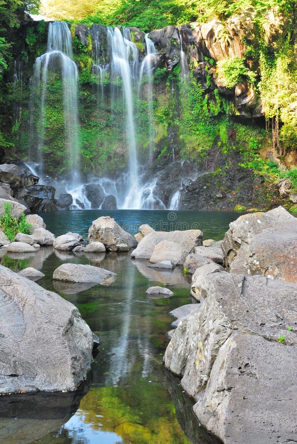 Low shot of majestic waterfall