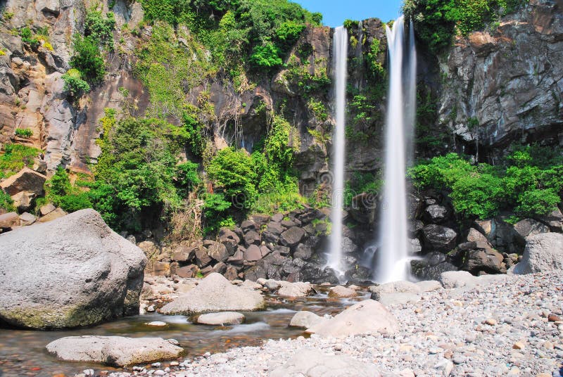 Low shot of majestic waterfall