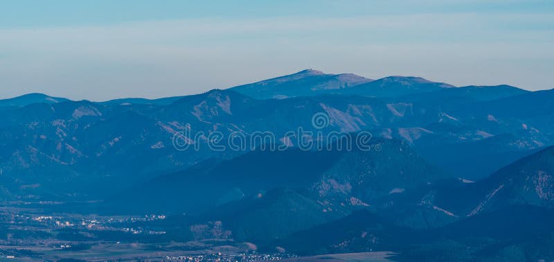 Low Tatras mountains with Kralova hola hill from Velky Choc hill in Chocske vrchy mountains in Slovakia