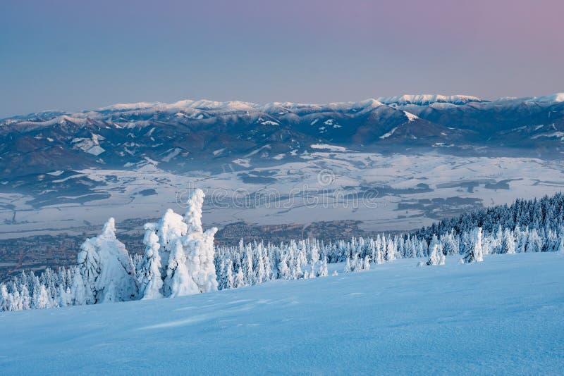 Low Tatras mountains from Vidlica peak in Mala Fatra